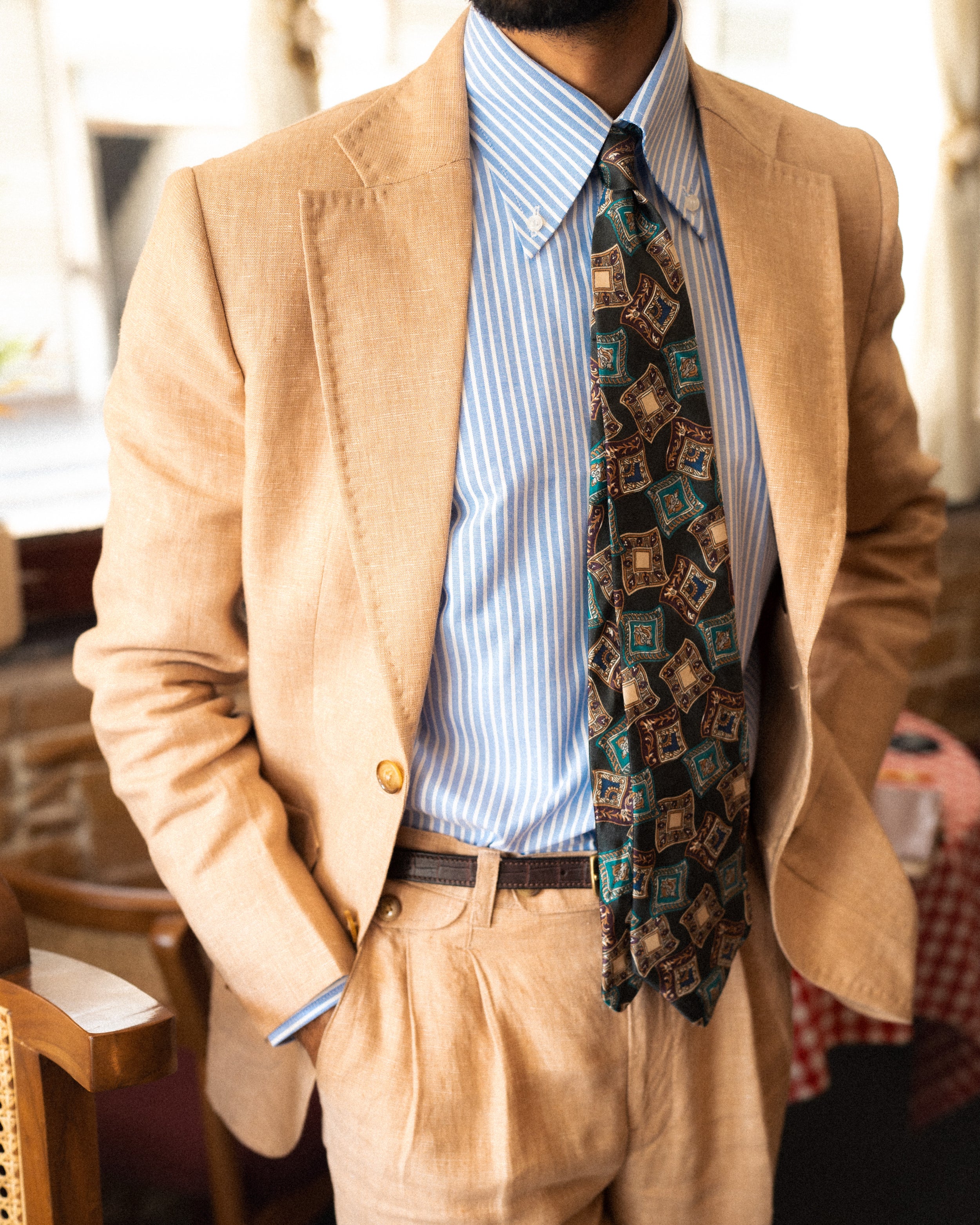 Sandstone Classic Flap Pocket Linen Suit