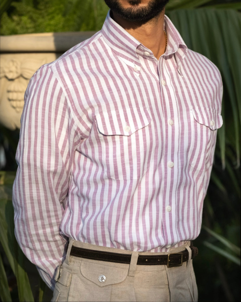 Monterosso Lavender Cotton-Linen Stripe Shirt