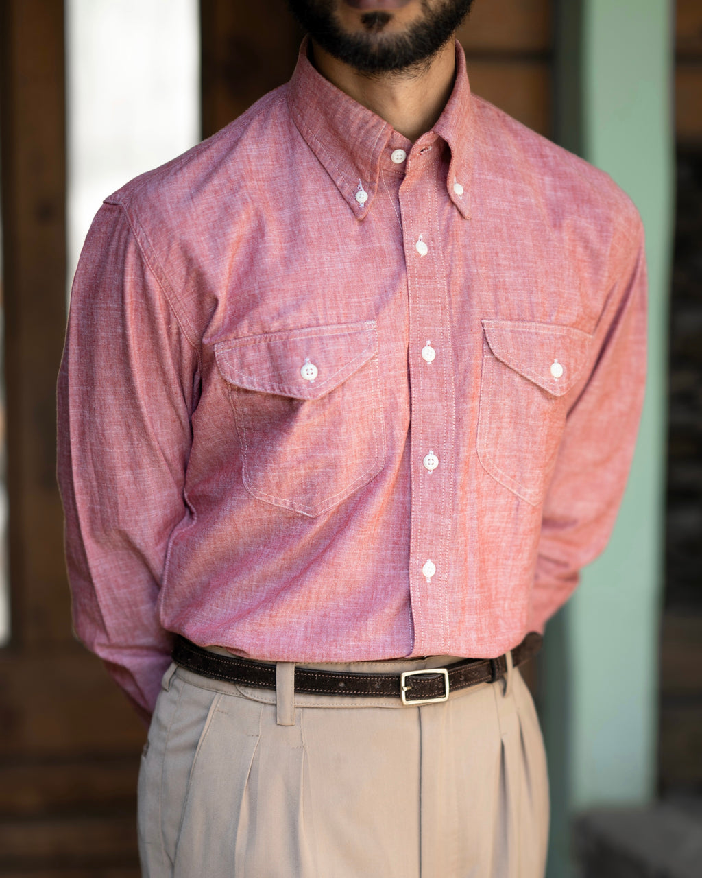 Corallo Brushed Oxford Double Pocket Shirt