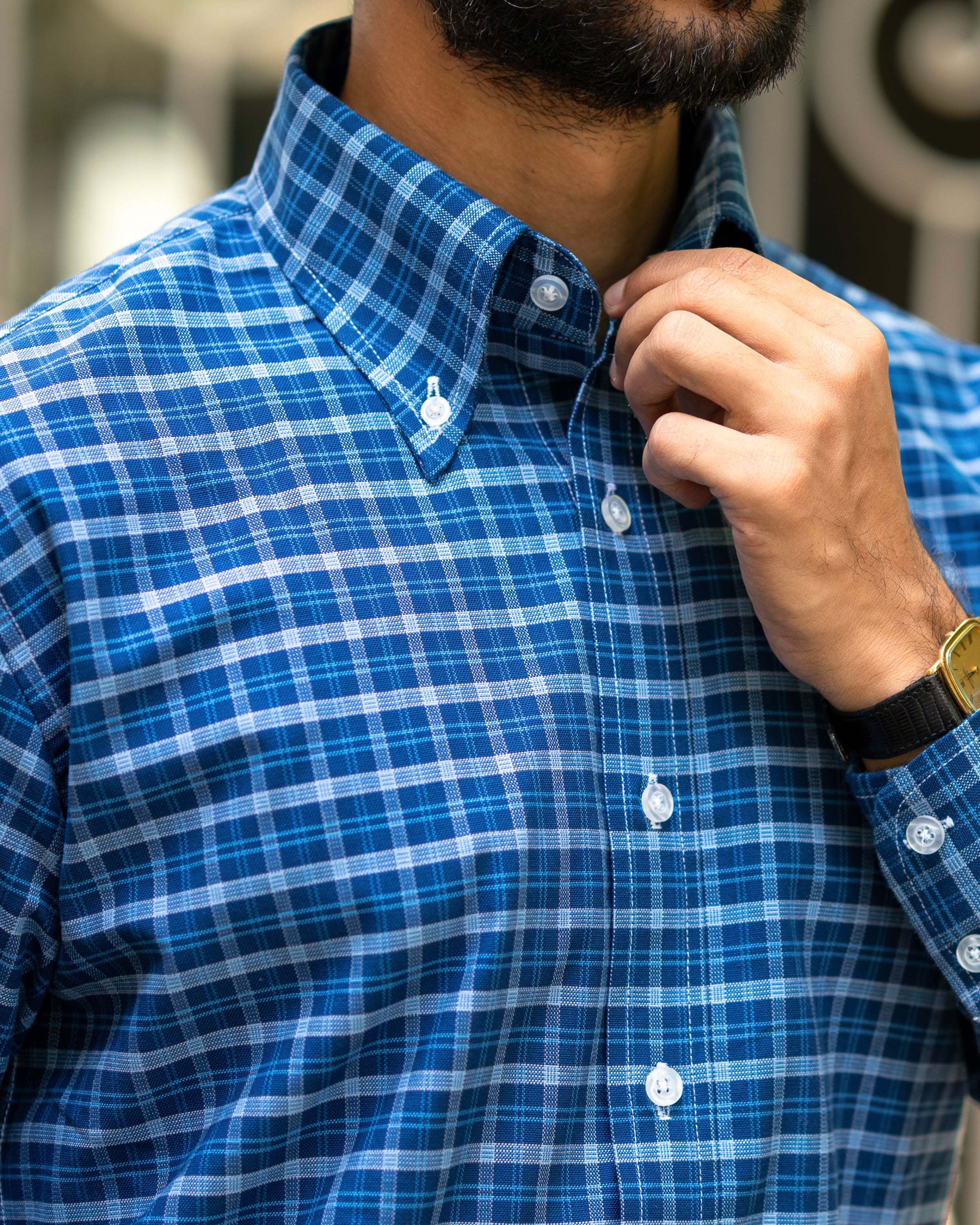 Vestombrey Signature Blue Oxford Check Shirt
