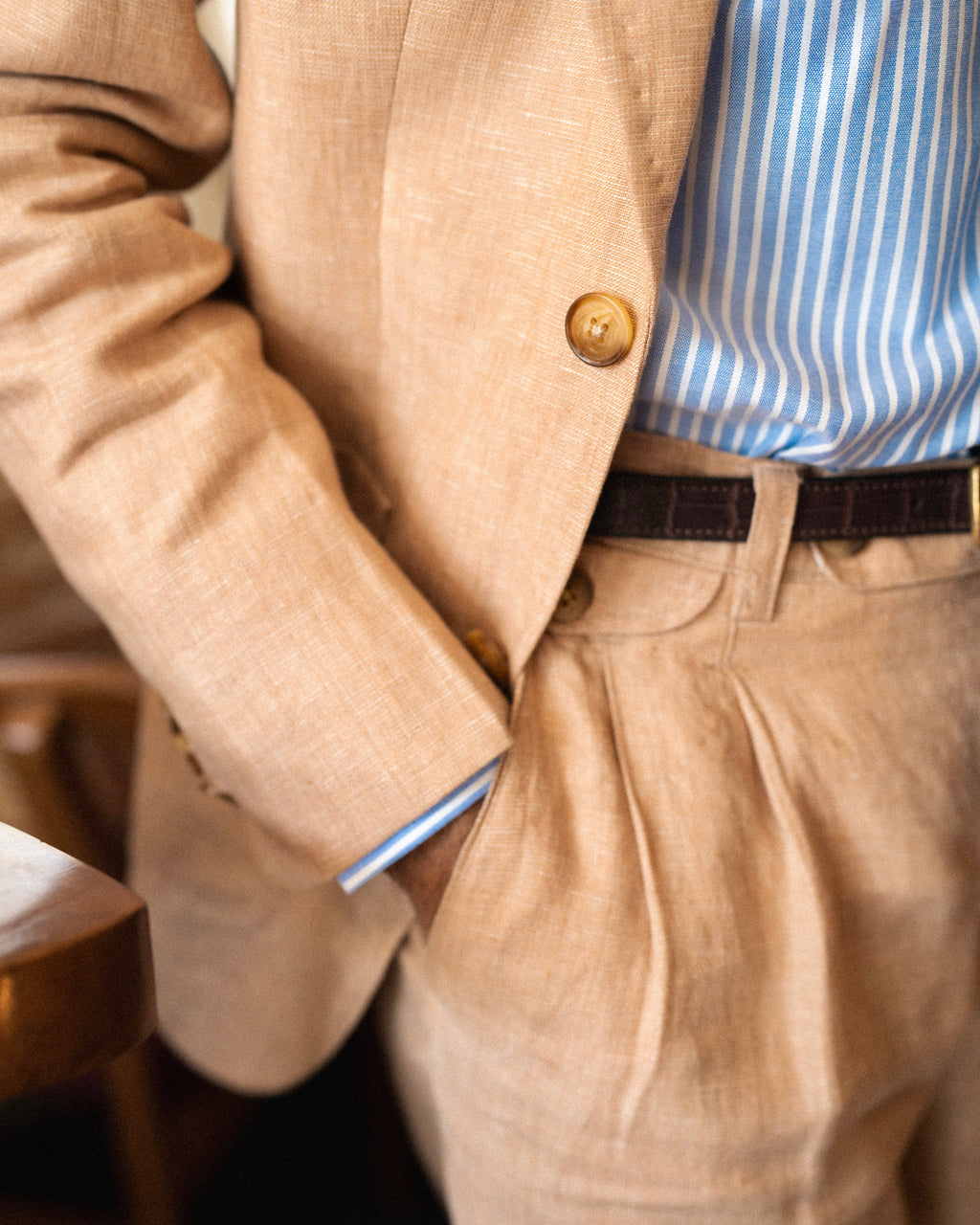 Sandstone Classic Flap Pocket Linen Suit