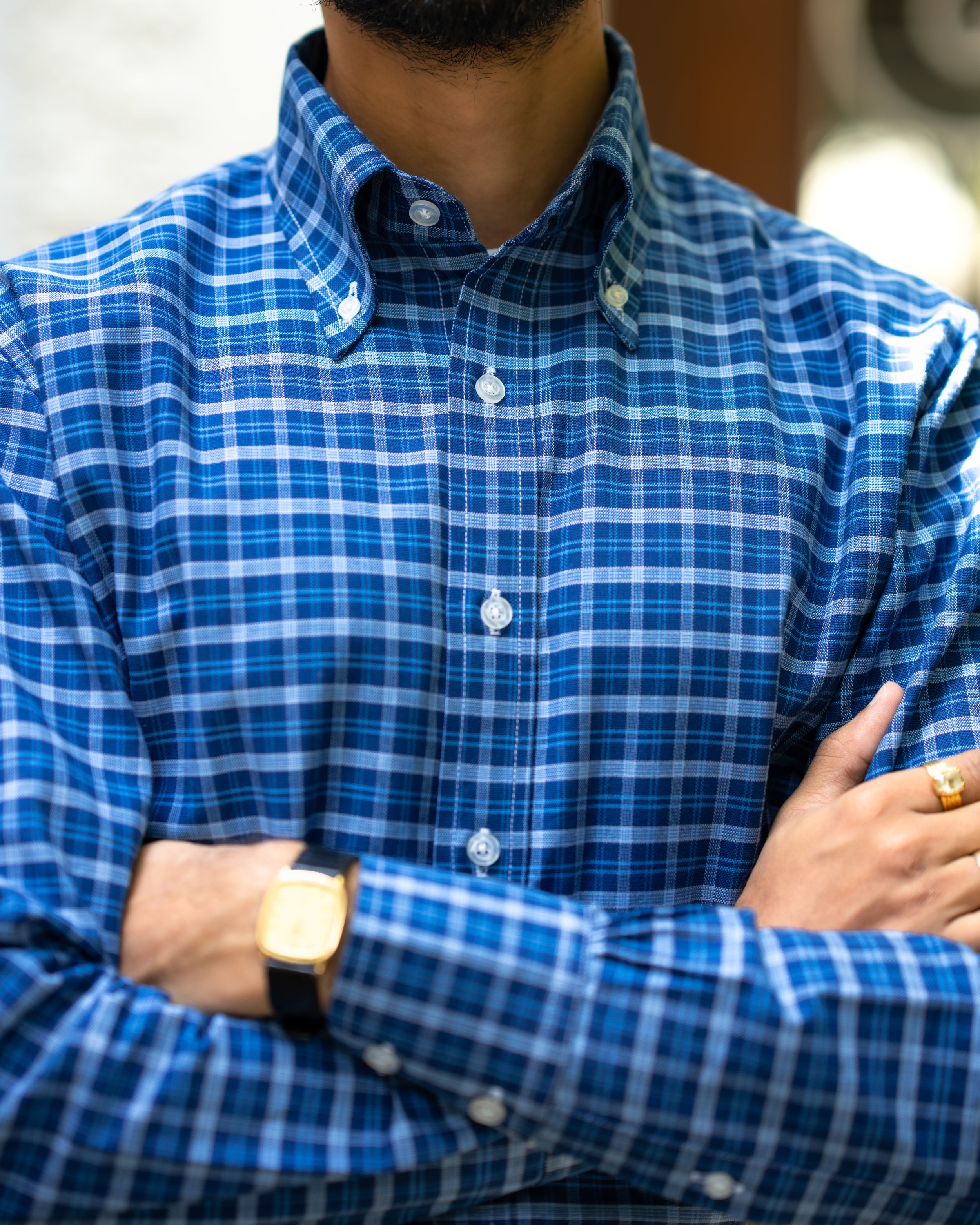 Vestombrey Signature Blue Oxford Check Shirt
