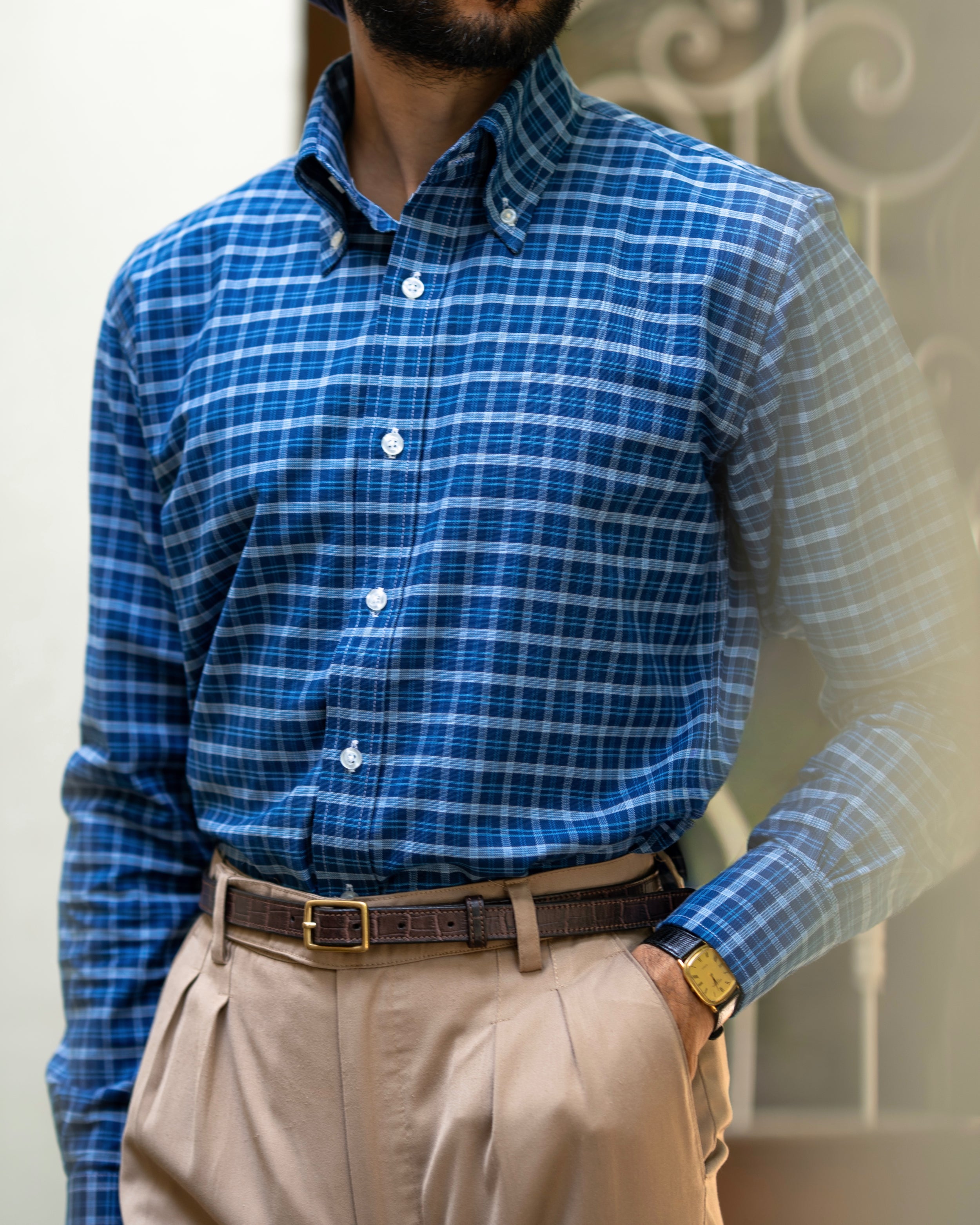 Vestombrey Signature Blue Oxford Check Shirt