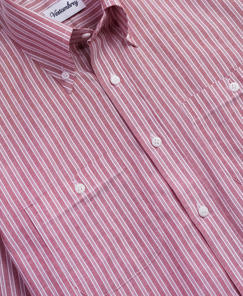 Crimson Striped Double Pocket Oxford Shirt