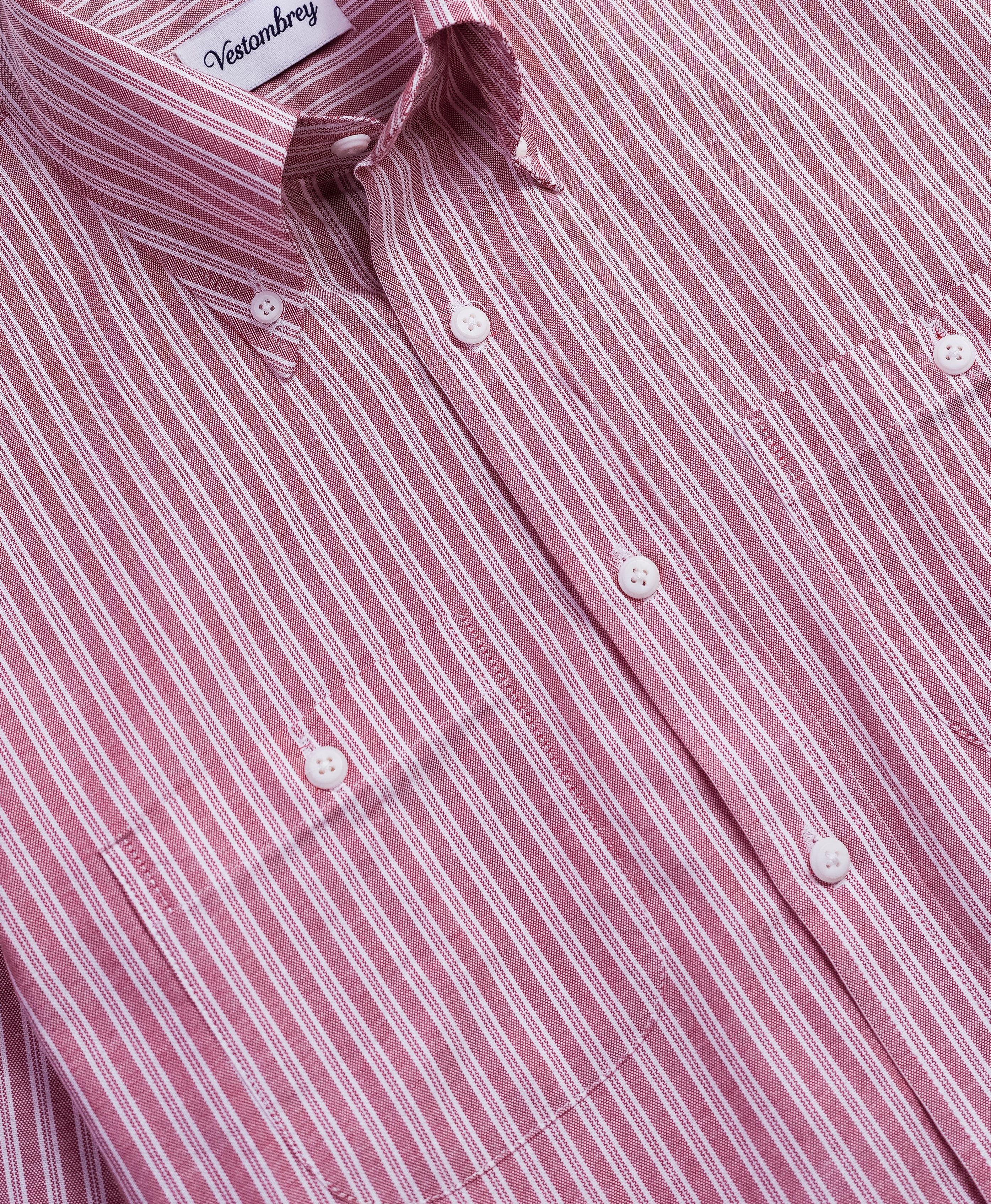 Crimson Striped Double Pocket Oxford Shirt