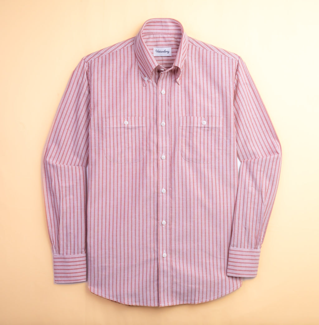 Crimson Striped Double Pocket Oxford Shirt