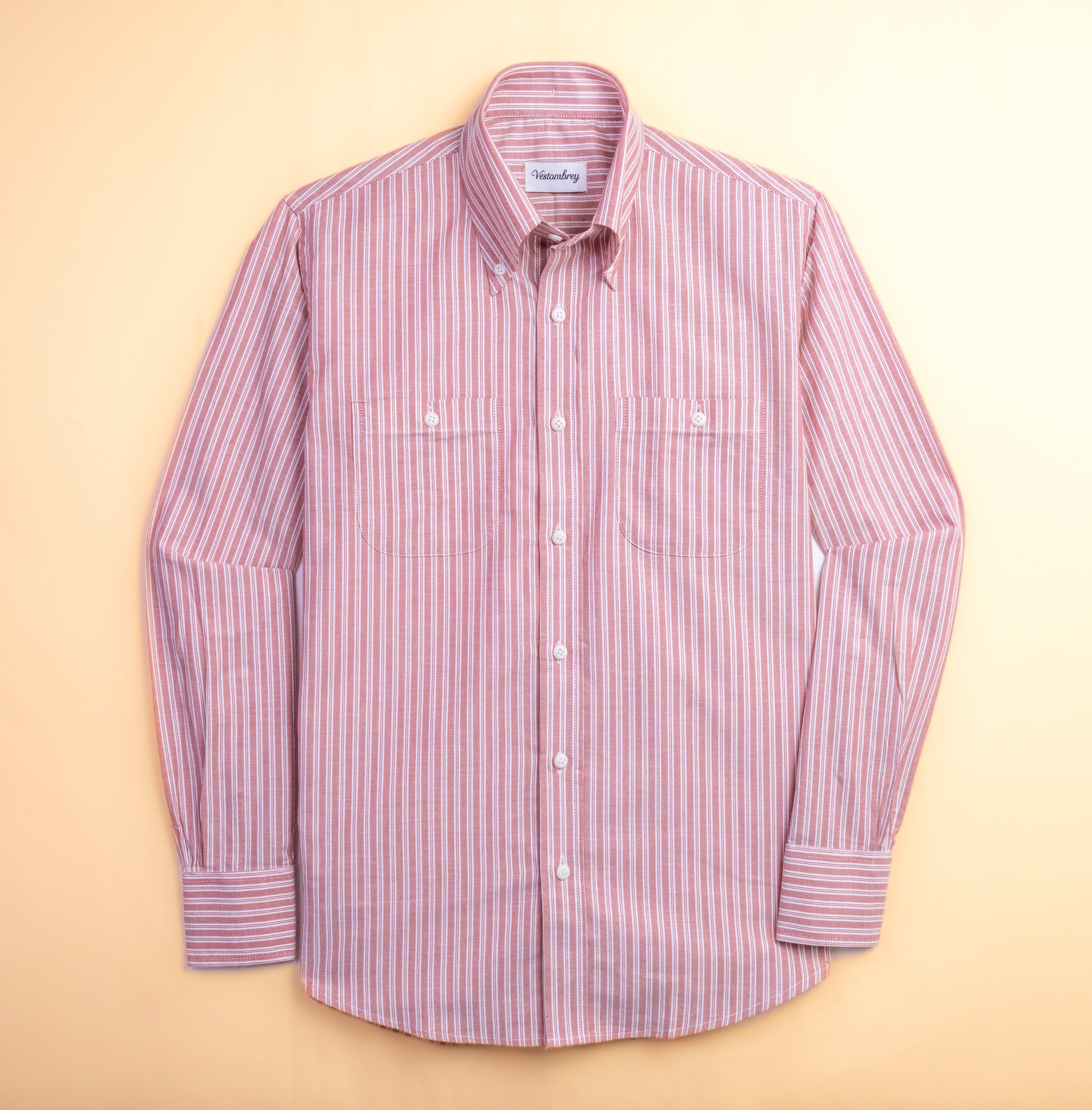 Crimson Striped Double Pocket Oxford Shirt