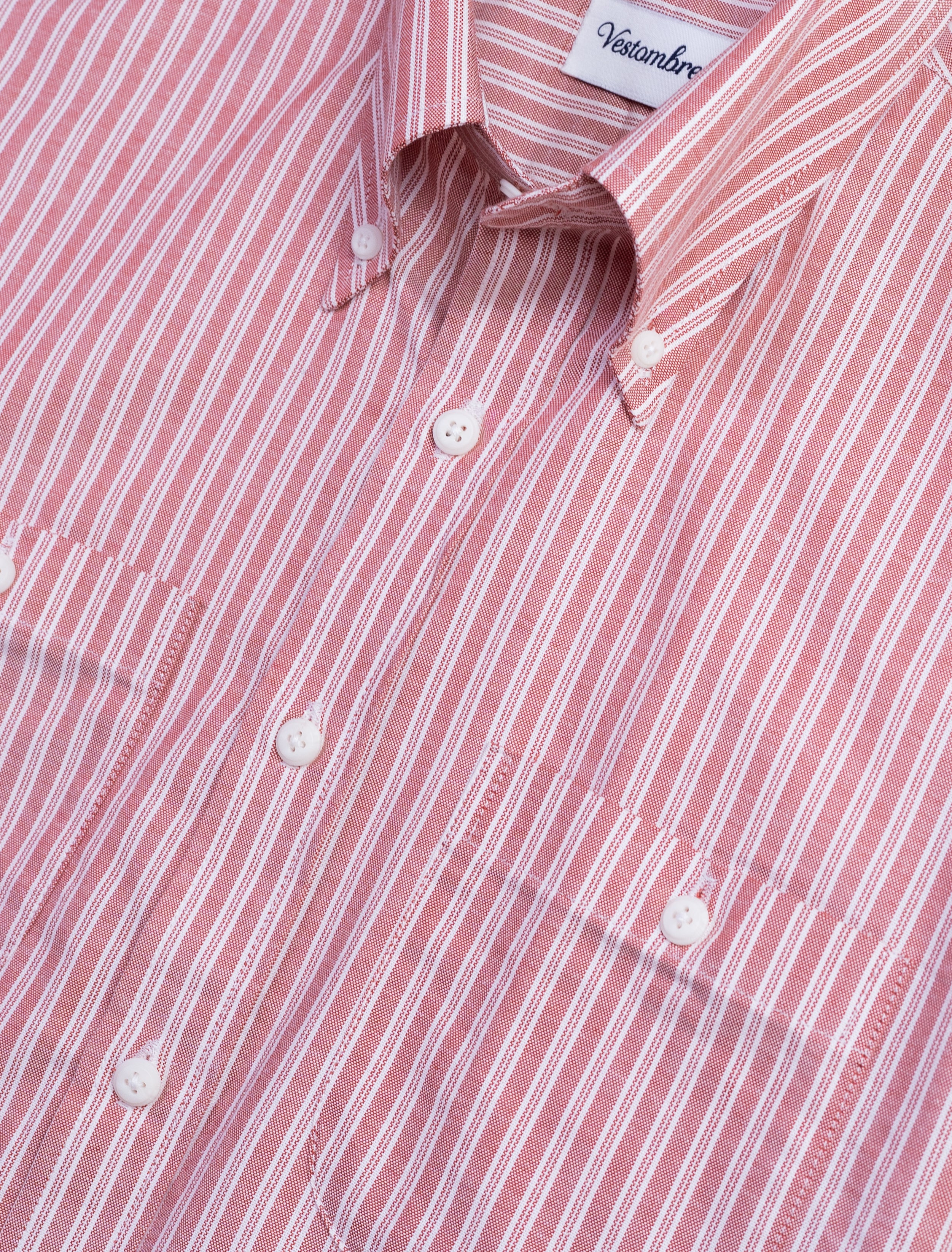 Crimson Striped Double Pocket Oxford Shirt