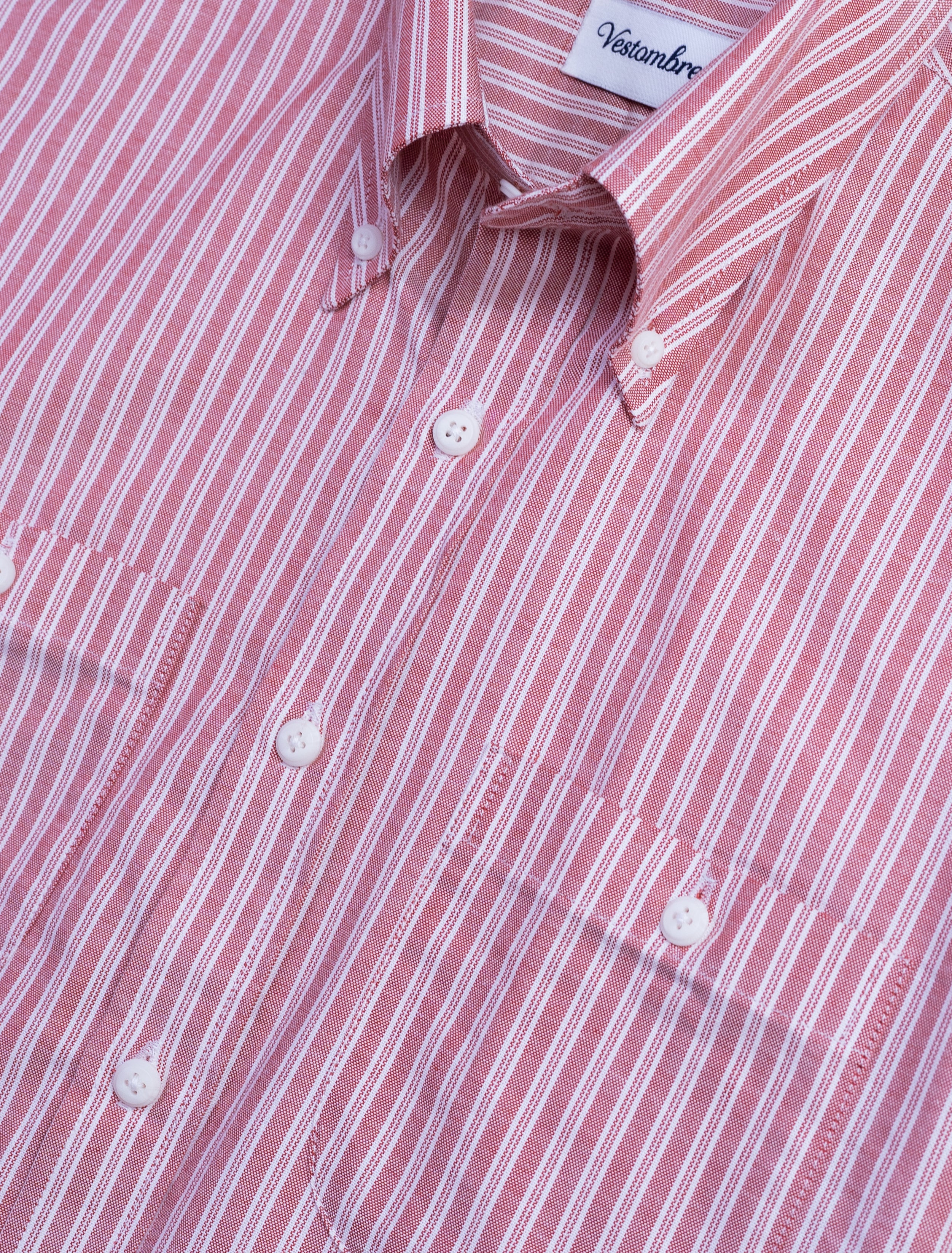 Crimson Striped Double Pocket Oxford Shirt