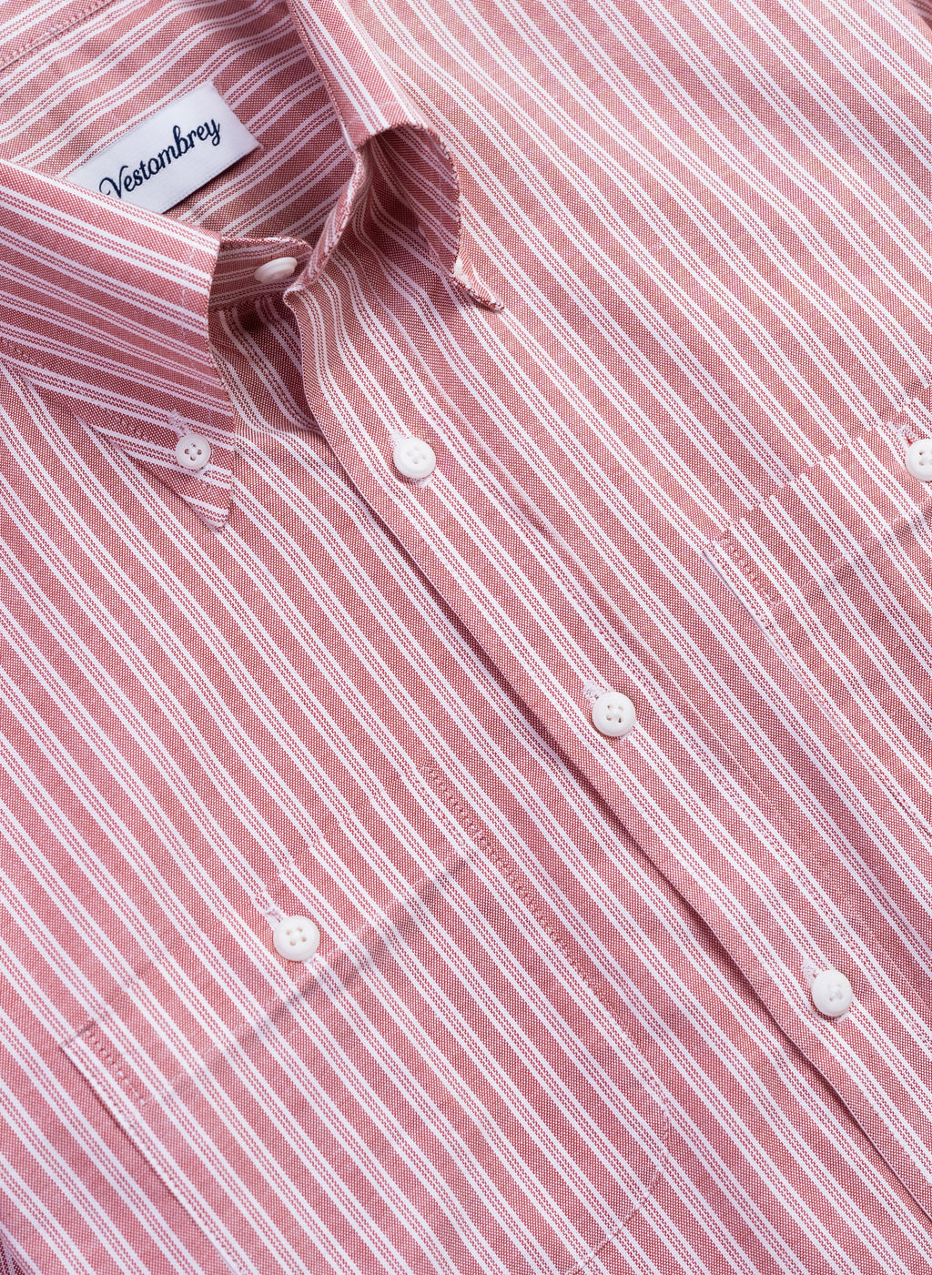 Crimson Striped Double Pocket Oxford Shirt