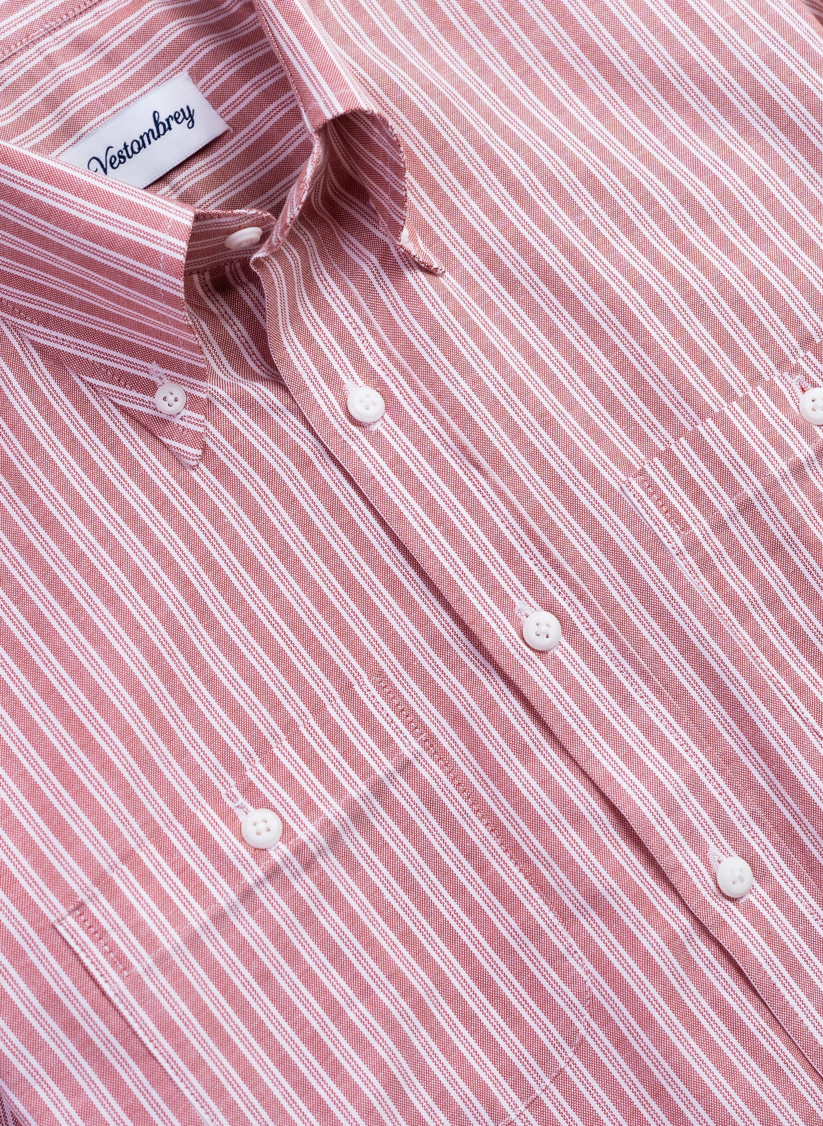 Crimson Striped Double Pocket Oxford Shirt