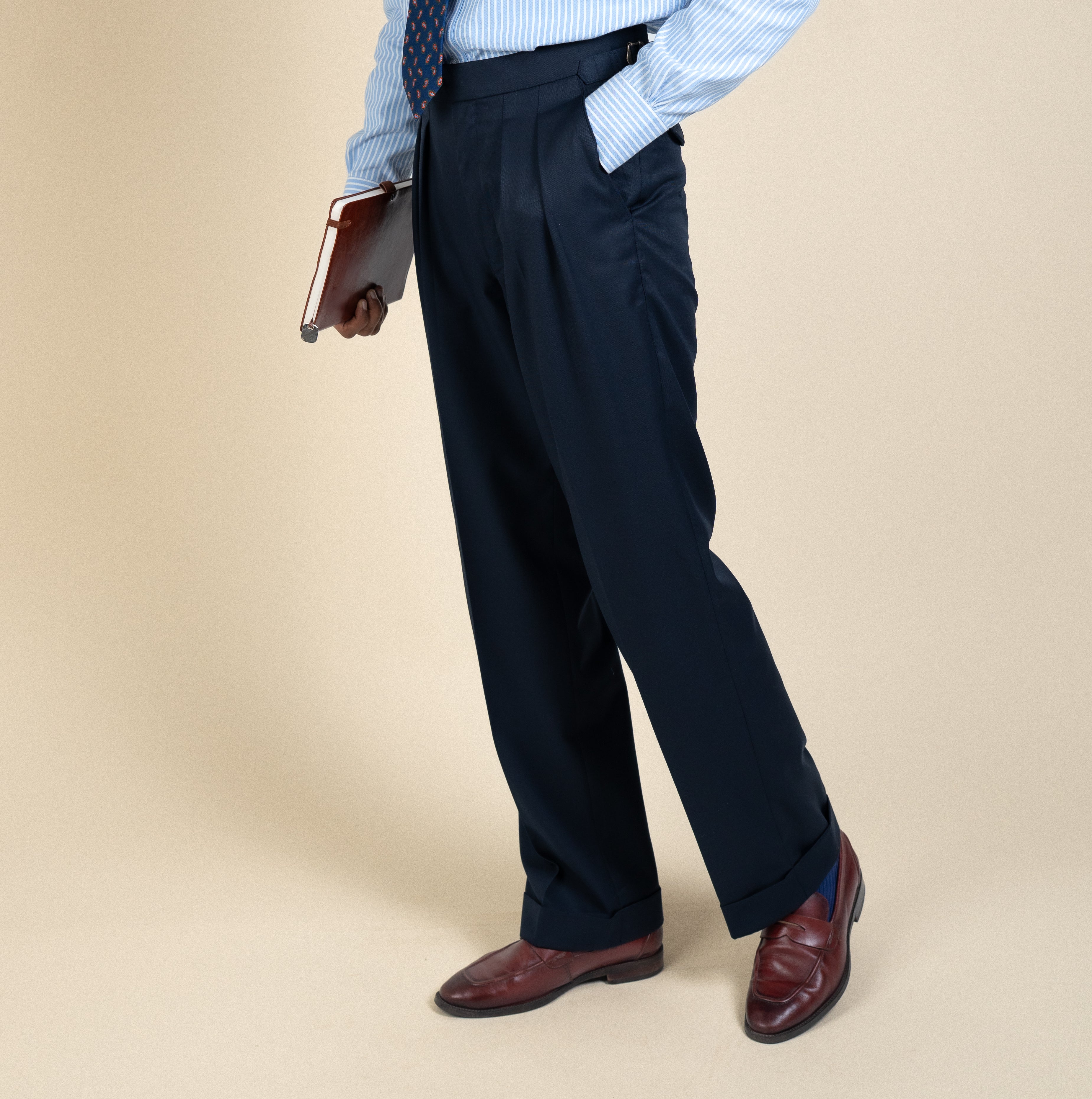 Trieste Navy Double Pleated Trousers