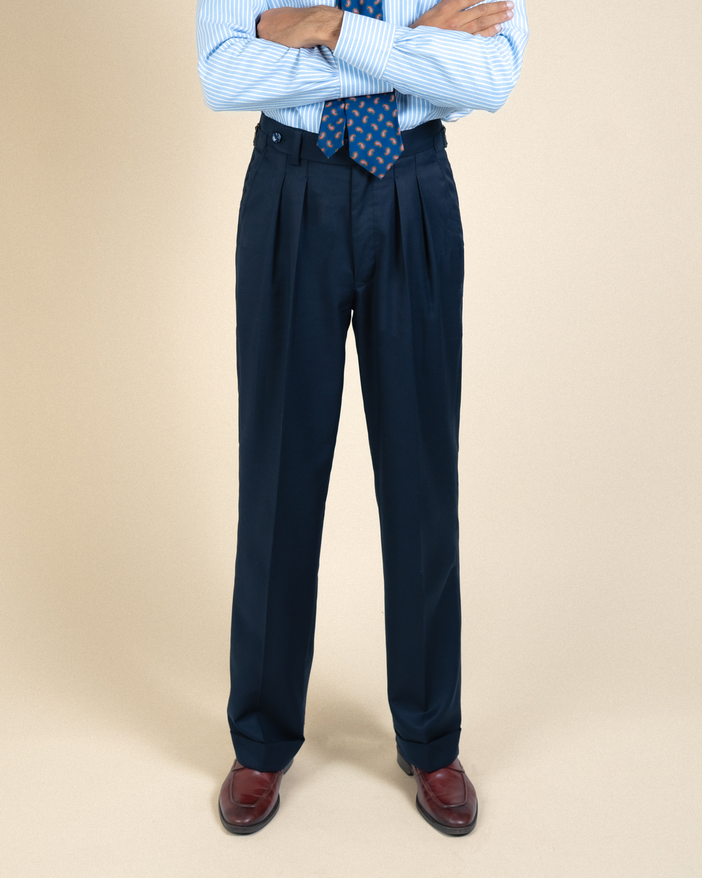 Trieste Navy Double Pleated Trousers