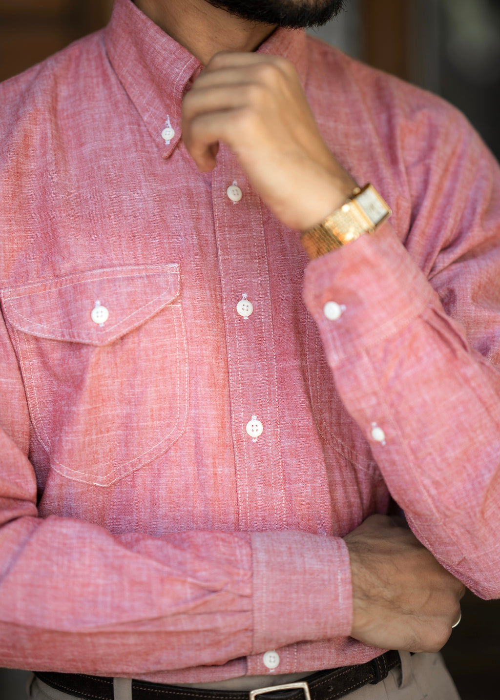 Corallo Brushed Oxford Double Pocket Shirt