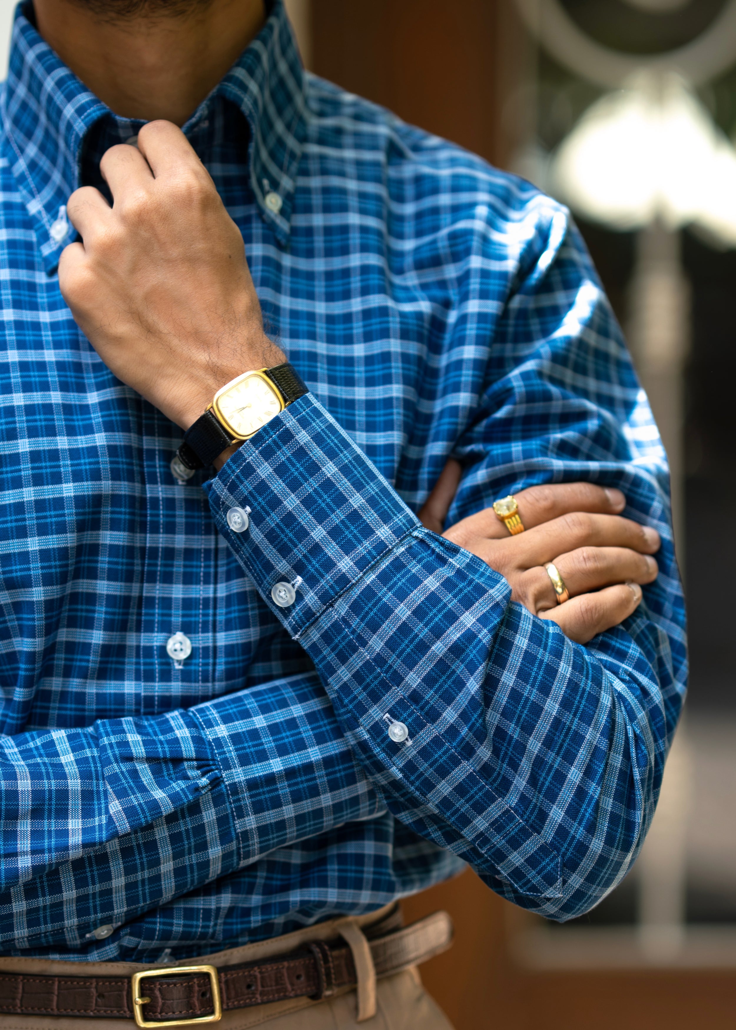 Vestombrey Signature Blue Oxford Check Shirt